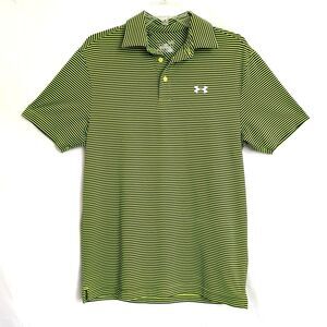 Under Armour Mens Small Heatgear Loose Fit Green Blue Stripe Golf Polo Shirt
